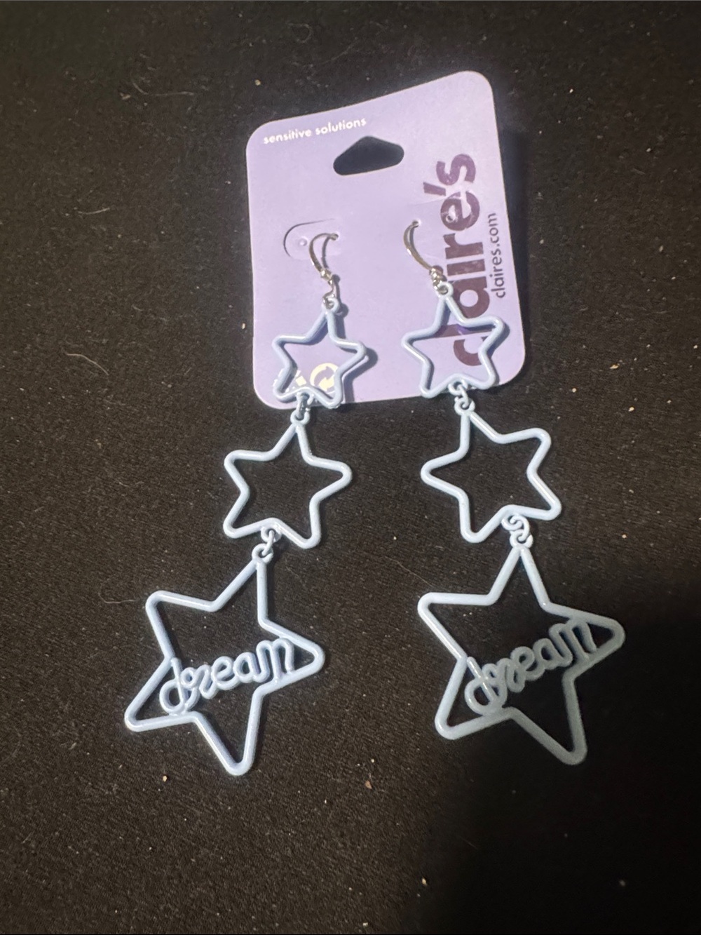 Claire's Light Blue Star 'Dream' Triple Dangle Earrings
